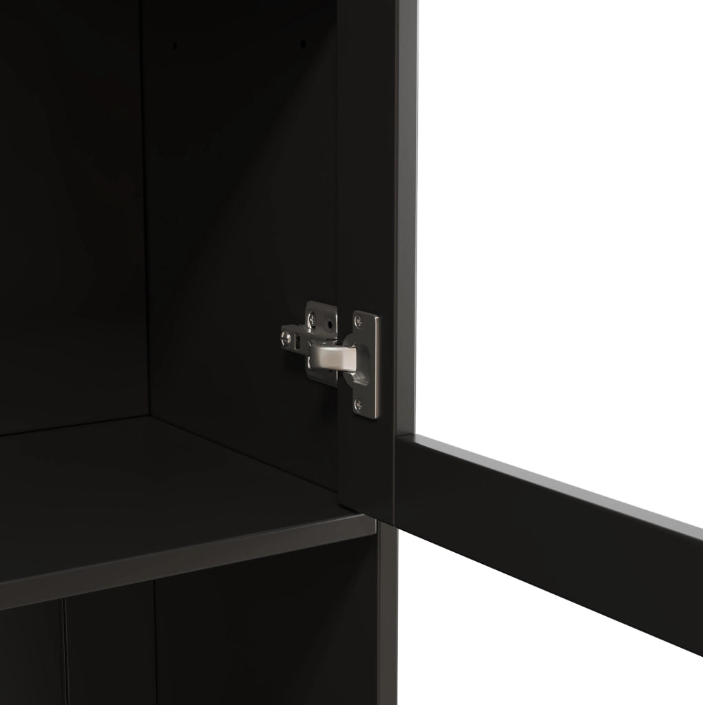 Mobile alto da cucina con vetrine, portabicchieri e prese integrate nero