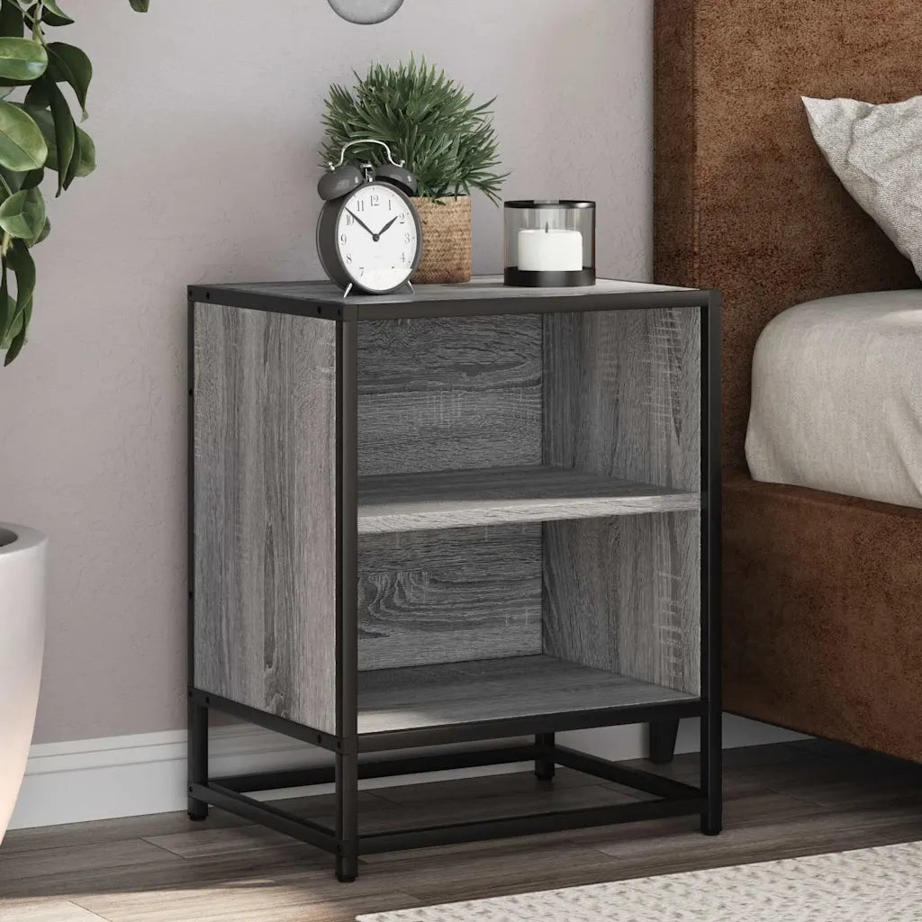 Comodino Grigio Sonoma 40x31x50 cm Legno Multistrato e Metallo