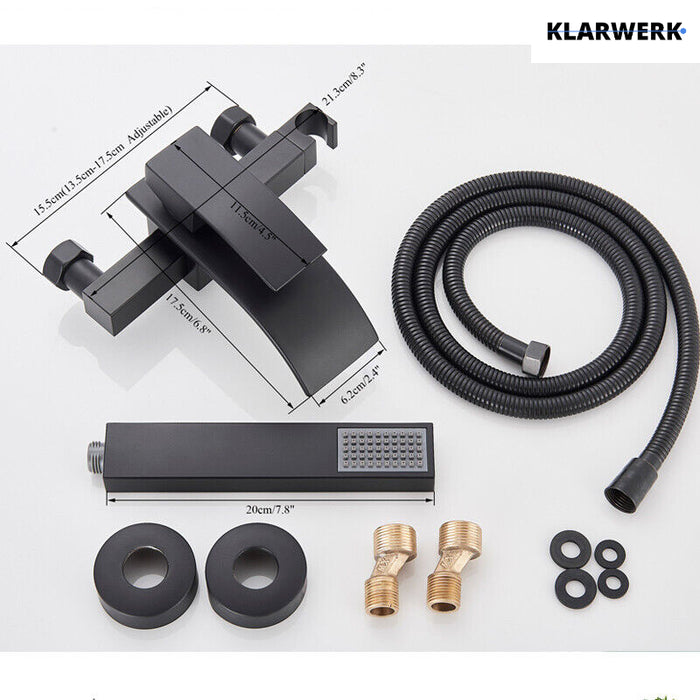 "ROSA" | Rubinetto per vasca da bagno a cascata Doccia nera|Acciaio inossidabile include doccetta e supporto|Set completo termostato vasca miscelatore