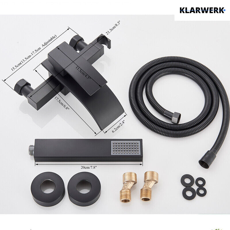 "ROSA" | Rubinetto per vasca da bagno a cascata Doccia nera|Acciaio inossidabile include doccetta e supporto|Set completo termostato vasca miscelatore