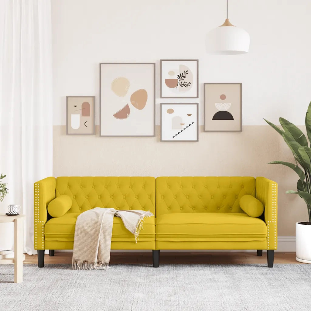 Divano Chesterfield con Rinforzi 3 Posti Giallo in Velluto