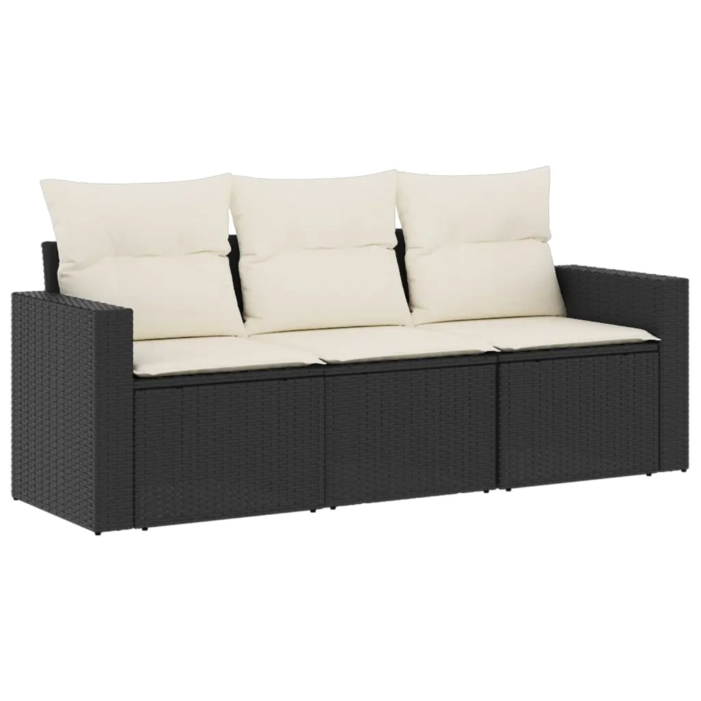Set Divani da Giardino 3 pz | Set Salotto da Giardino con Cuscini in Polyrattan Nero