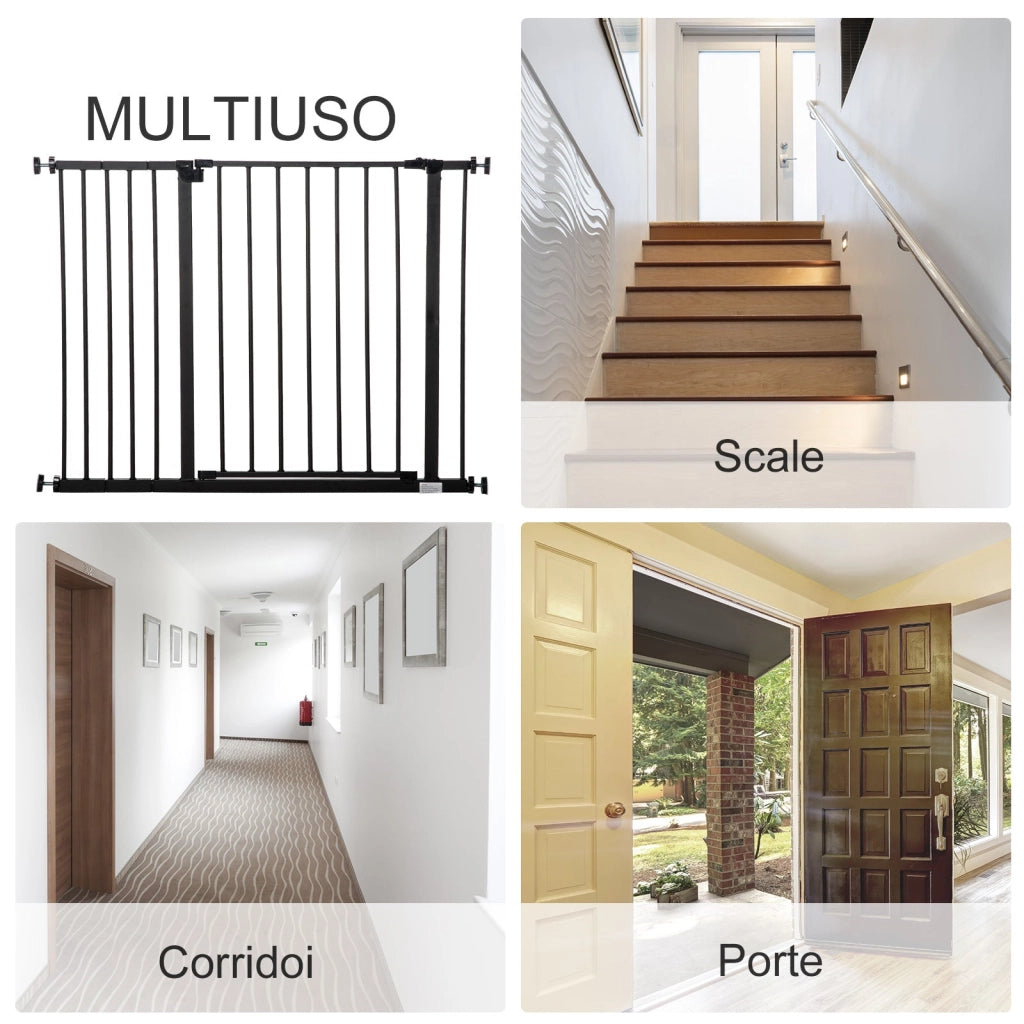 Cancelletto per Cani Estensibile con Viti e Ampia Apertura 76-107x76 cm in Metallo e Plastica Nero