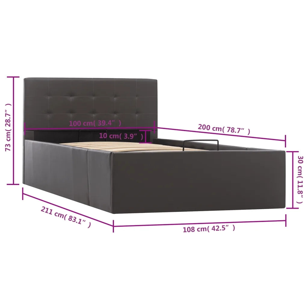 Letto singolo | Letto per adulti | Giroletto con Contenitore Idraulico Grigio Similpelle 100x200cm
