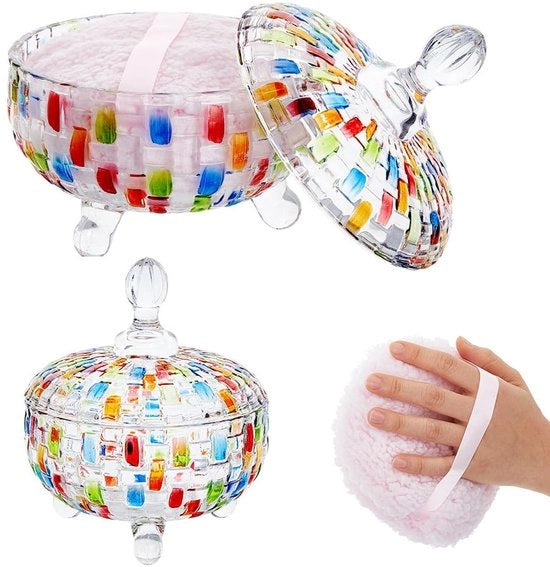 Set di contenitori per polvere extra grandi - 2 pezzi - vetro cristallo - contenitore per polvere per guance - diametro 15 cm - altezza 20,2 cm - scatola per trucco