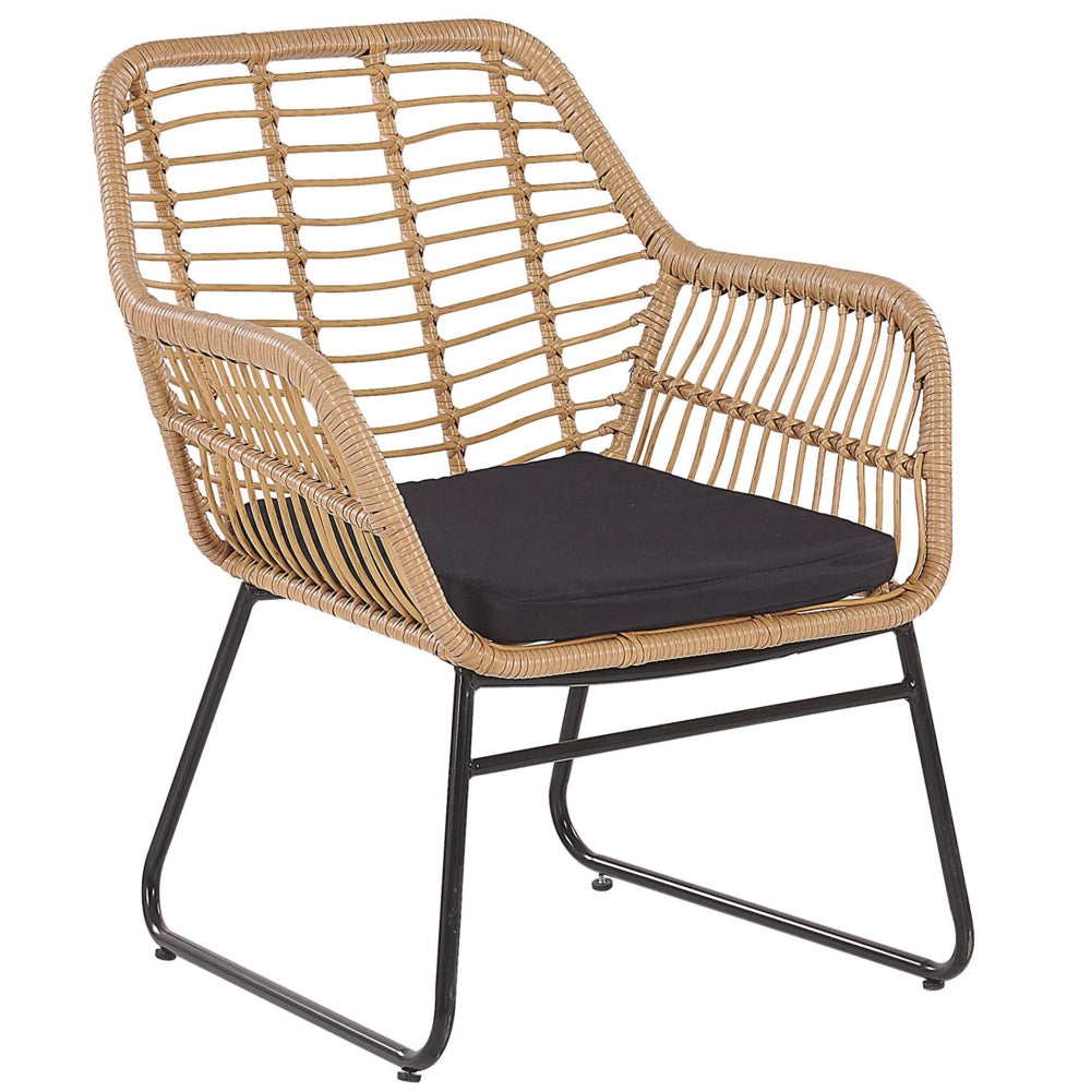 Set divano da giardino per conversazione in finto rattan Nero con imbottiture per sedile e tavolino da caffè