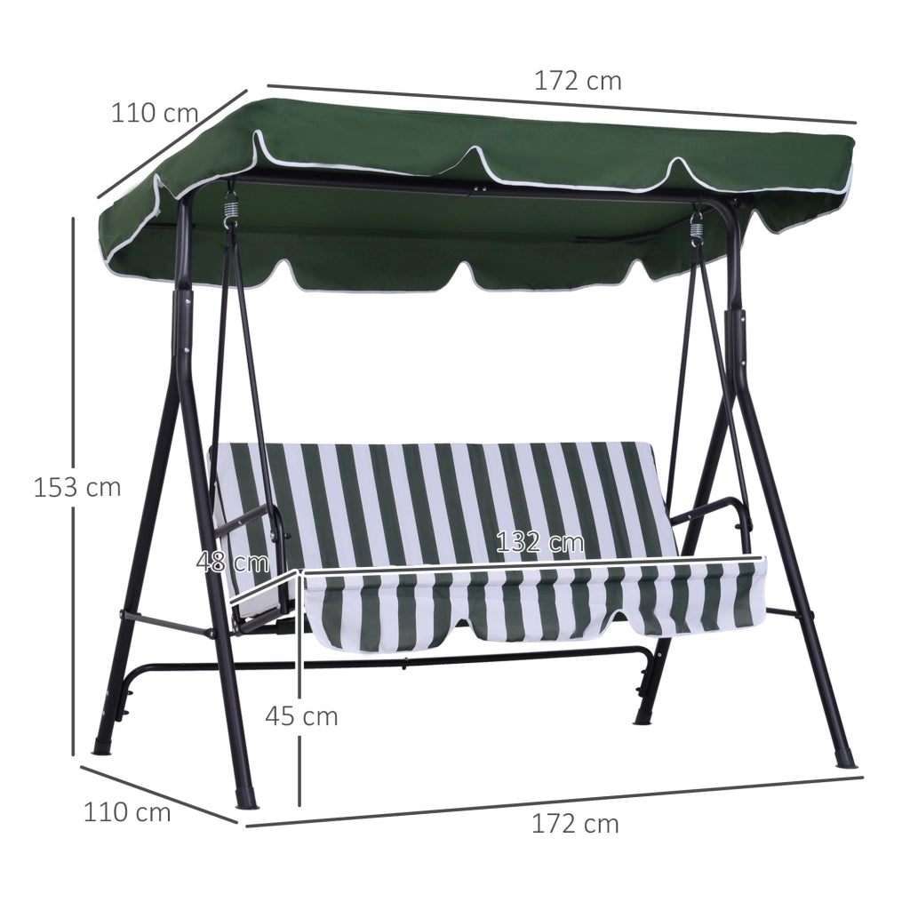 Dondolo da Giardino 3 Posti con Cuscini e Tettuccio ¨C Zephmum ¨C Verde 172x110x153 cm