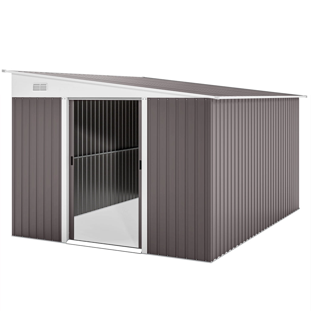 Casetta da Giardino con Porta Scorrevole. in Acciaio. 345x280.5x169-201cm. Grigio