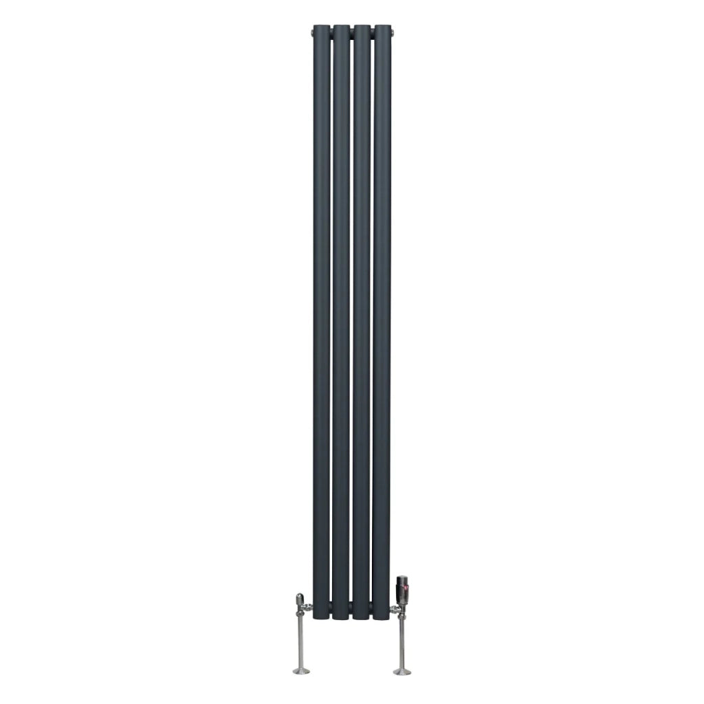Radiatore a colonna ovale e valvole cromate TRV Designer grigio antracite 1800mm x 240mm