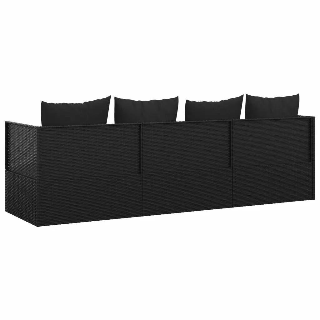 Lettino Prendisole da Esterno con Cuscini Nero in Polyrattan 319565