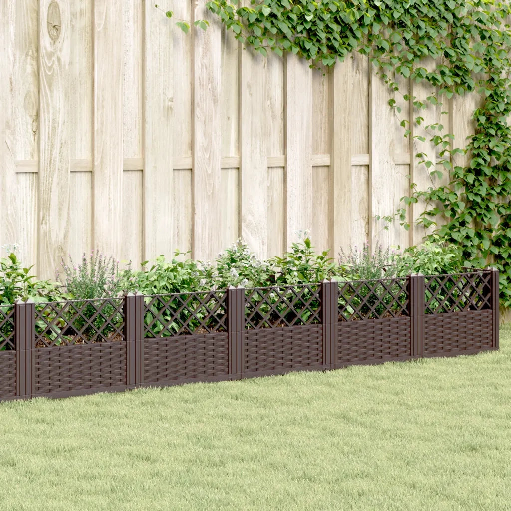 Fioriera | Cassetta per fiori | Vaso da Giardino con Picchetti Marrone 363,5x43,5x43,5cm PP