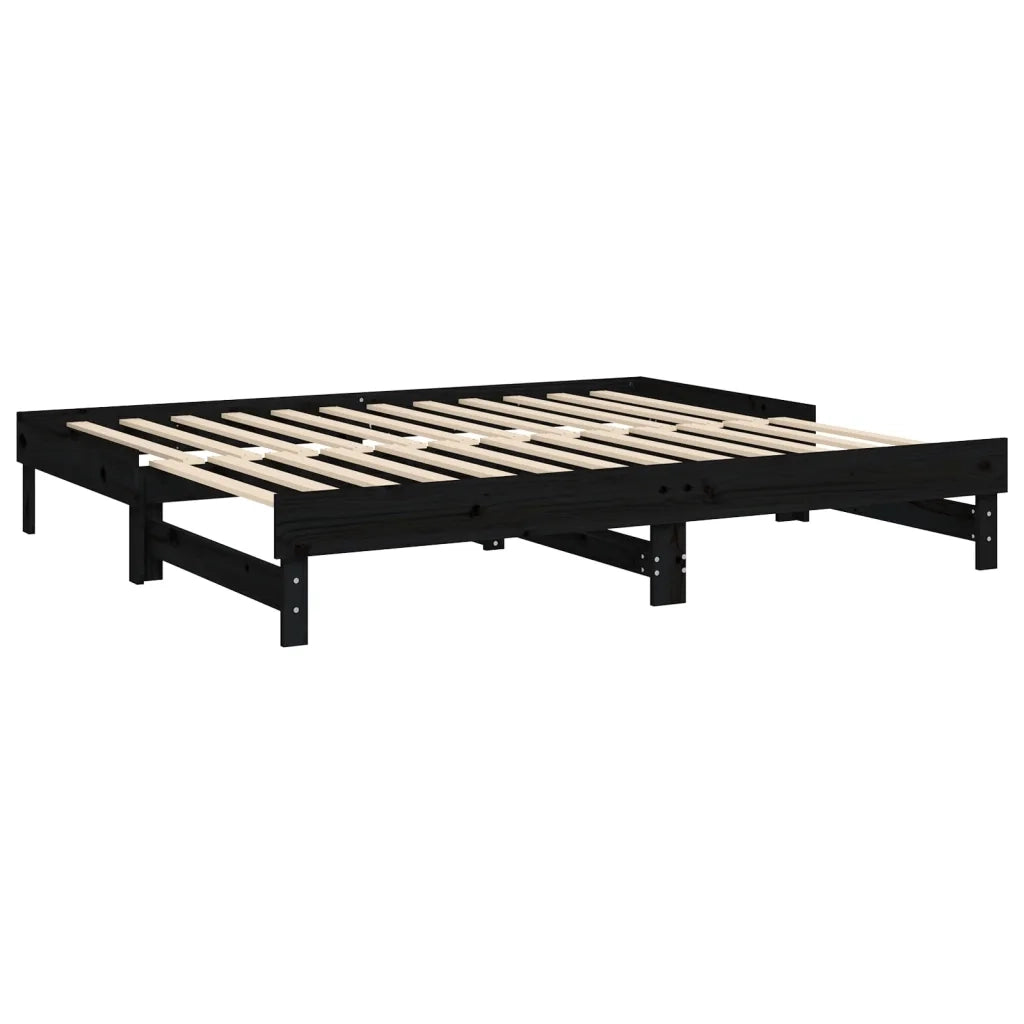 Dormeuse Estraibile Nera 2x(90x200) cm Legno Massello di Pino