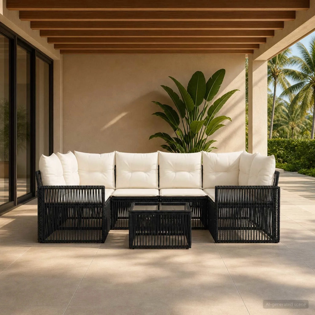 Set Divano da Giardino 7 pz Nero polyrattan 3435058