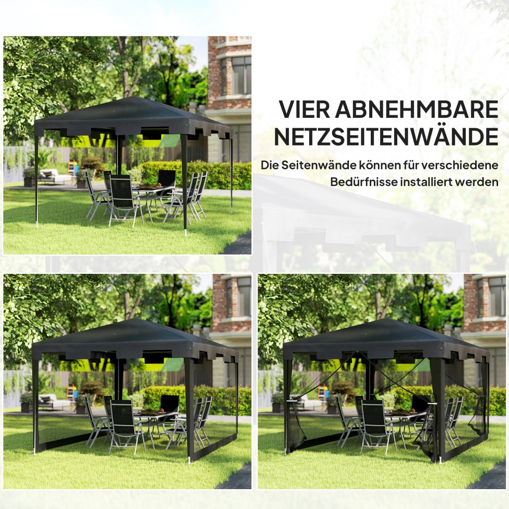Tenda da giardino per gazebo 3 x 3 m; resistente alle intemperie; pieghevole; 395cm x 295cm x 255 cm; nera