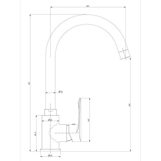 Miscelatore lavello a bocca alta serie one, finitura cromata