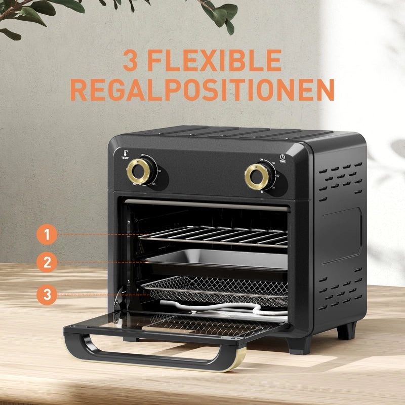 Mini forno con convezione, friggitrice ad aria, timer, luce interna, 10 litri, nero