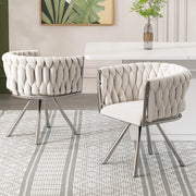 Sedia da Pranzo Set da 2 Girevole a 360° con Schienale Ergonomico e Gambe in Metallo, Velluto Beige Argento