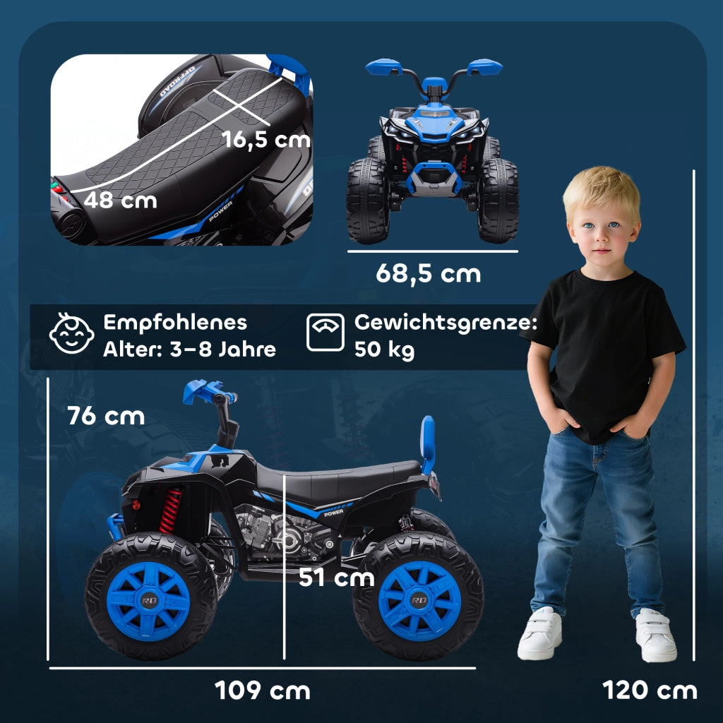 Quad Elettrico per Bambini 24V ¨C zephmum ¨C 4 Ruote, Fari, USB, MP3, 6.5 km/h, 3-8 Anni