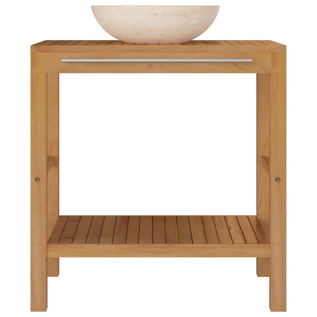 Armadietto da Bagno in Legno di Teak con Lavabo in Marmo Crema 3058162