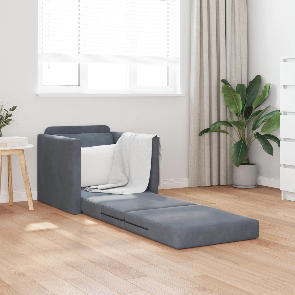 Divano a pavimento  Singolo Convertibile in Velluto 74x77x81 cm Grigio Scuro