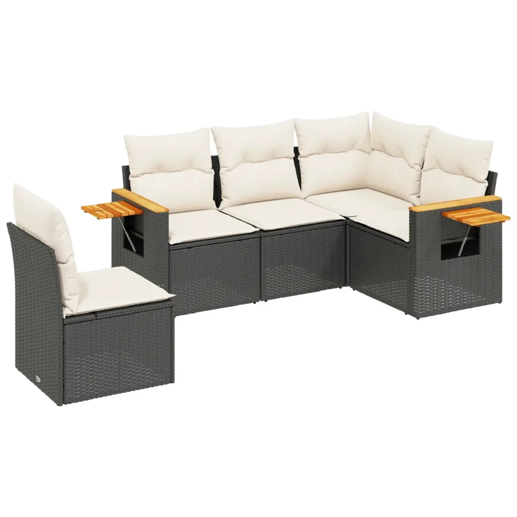 Set Divani da Giardino 5 pz con Cuscini in Polyrattan Nero