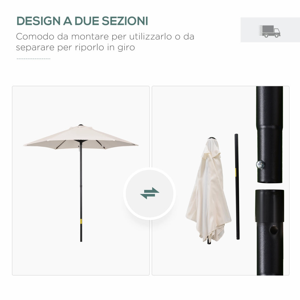 Ombrellone da Giardino 2x2m Rotondo con Palo Centrale in Alluminio e Poliestere, Crema