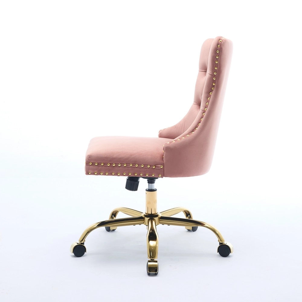 Sedia da Ufficio Velluto Trapuntata ¨C Xylo ¨C Rosa, Base Metallo Dorato, Girevole