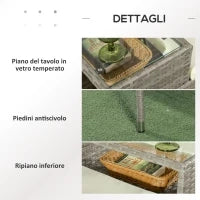 Divanetto per Esterni 2 Posti con Tavolino da Caffè, in Acciaio e Rattan PE, 137x59x82 cm, Grigio e Crema