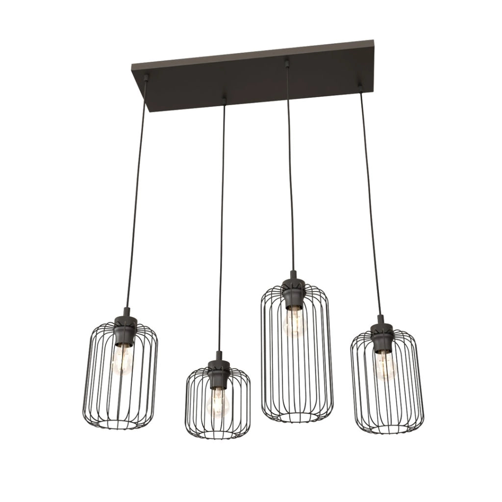 Lampadario industriale rettangolare nero Vander 4xE27 Emibig