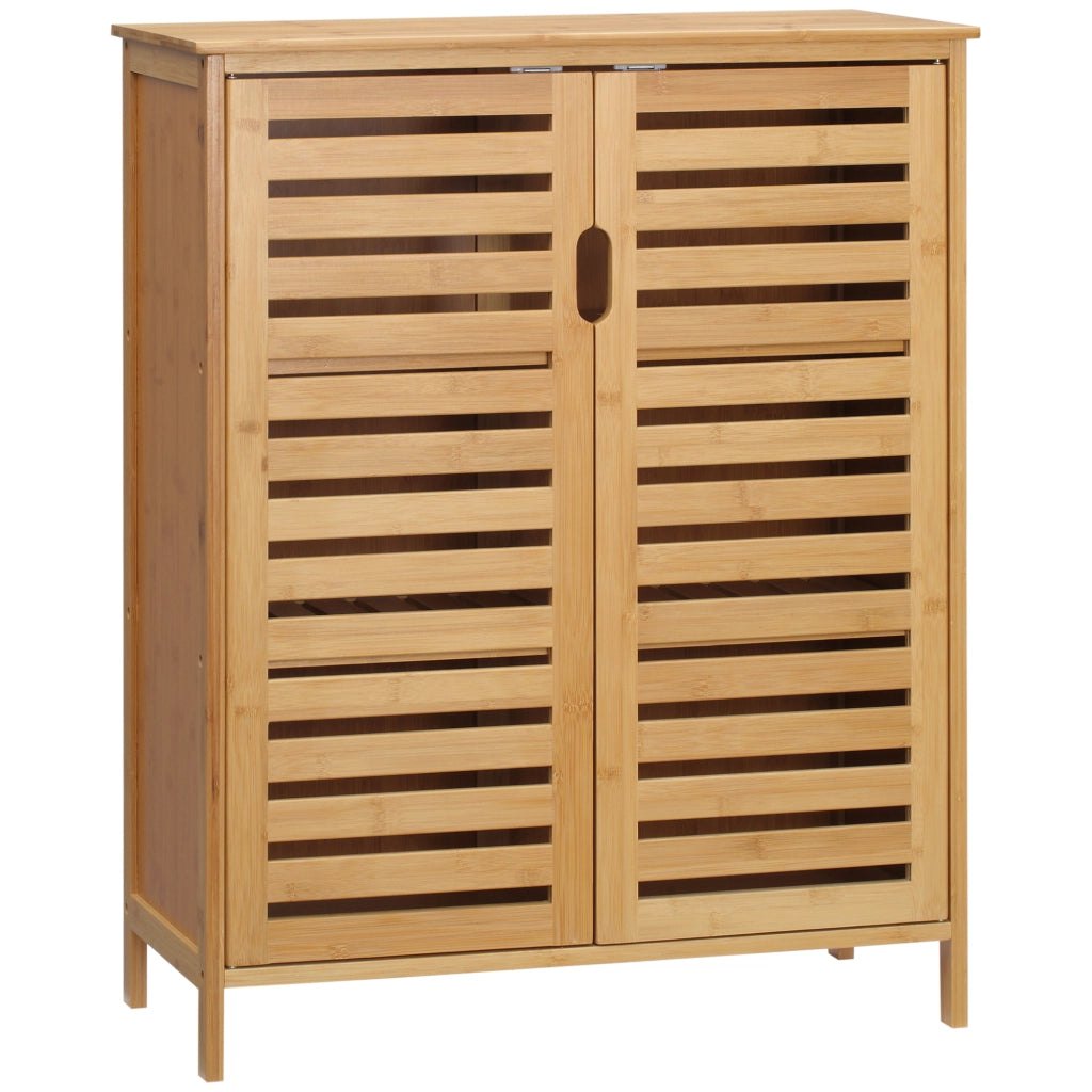 Mobile bagno in bambù con 2 ante a lamelle e 2 ripiani interni, 68x32x86 cm, naturale