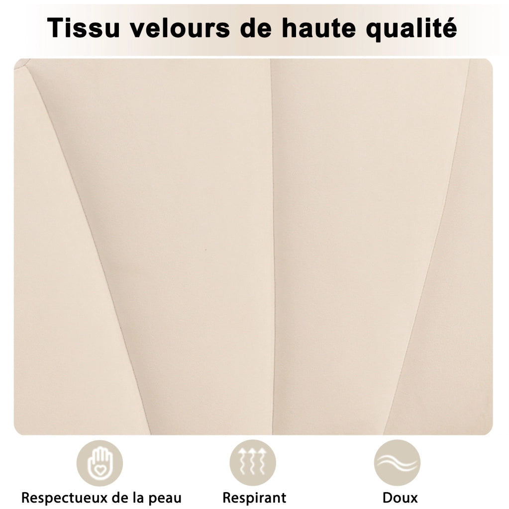 Letto matrimoniale imbottito 140x190 cm in velluto beige con testiera regolabile e rete a doghe
