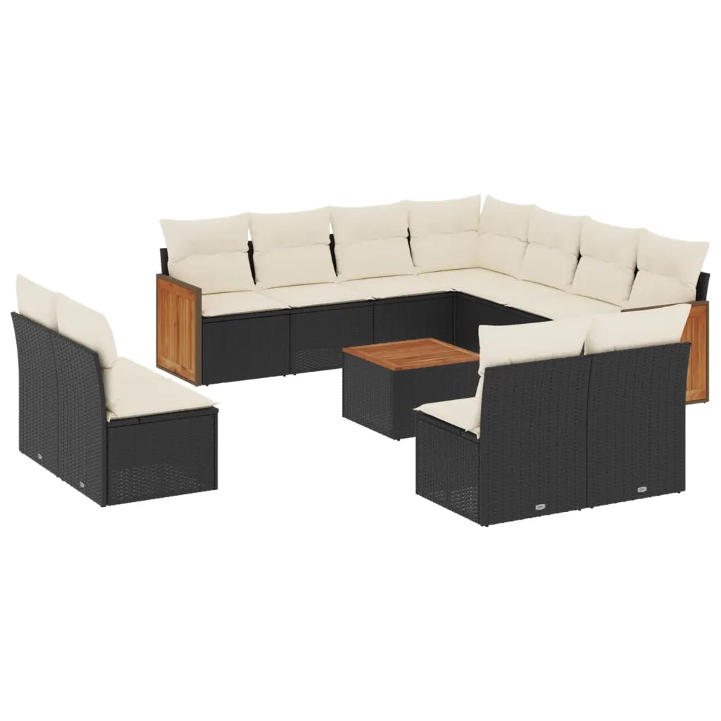 Set Divani da Giardino 12 pz con Cuscini Nero in Polyrattan 3227771