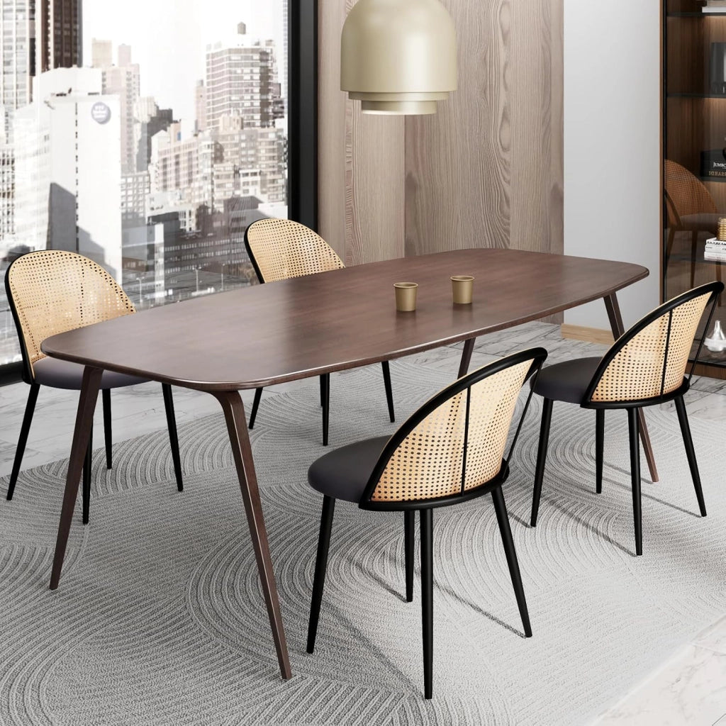 Set di 2 sedie da pranzo in rattan, da cucina senza braccioli con schienale intrecciato e gambe in metallo, da ristorante, portata fino a 150 kg, sedie imbottite in rattan