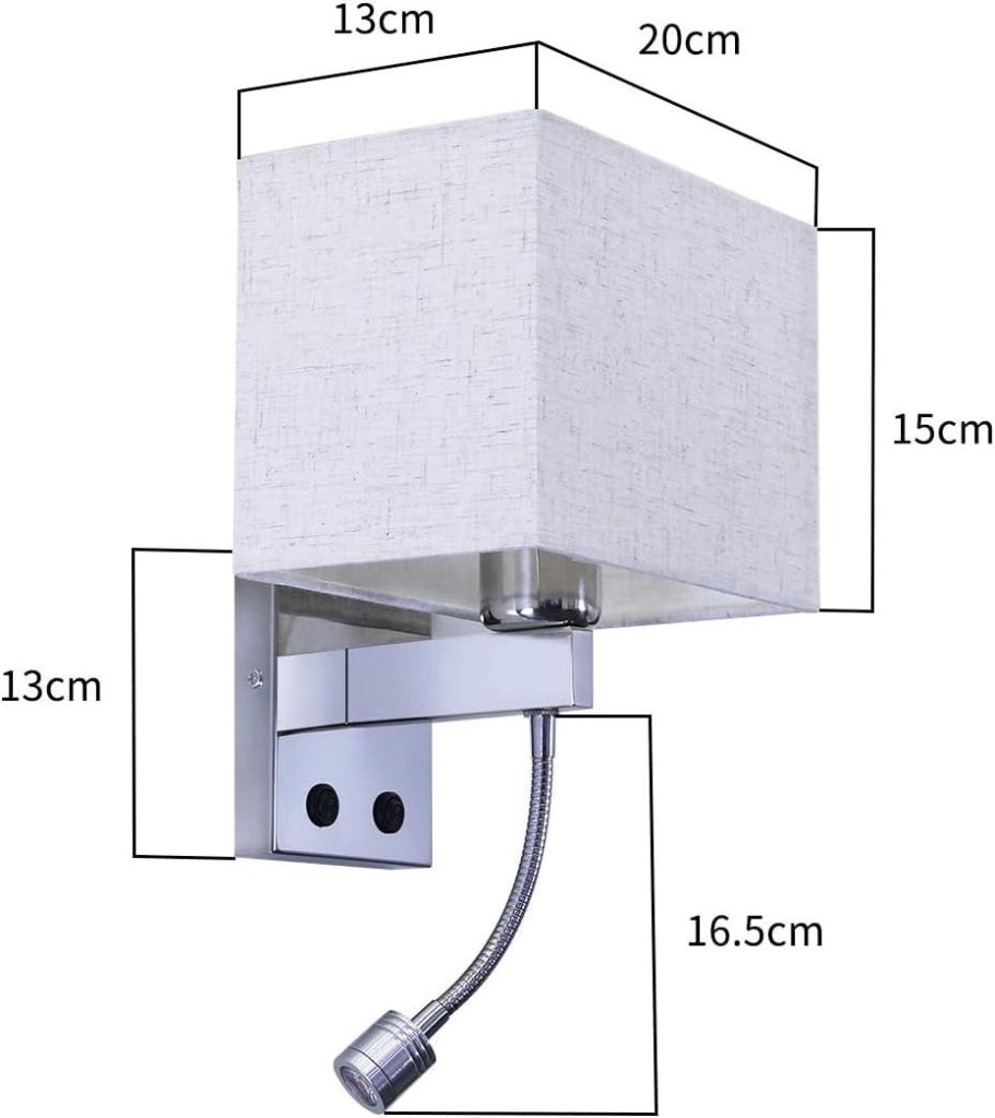 ZMH Lampada da parete LED lampada da lettura paralume in tessuto lampada da comodino girevole con interruttore