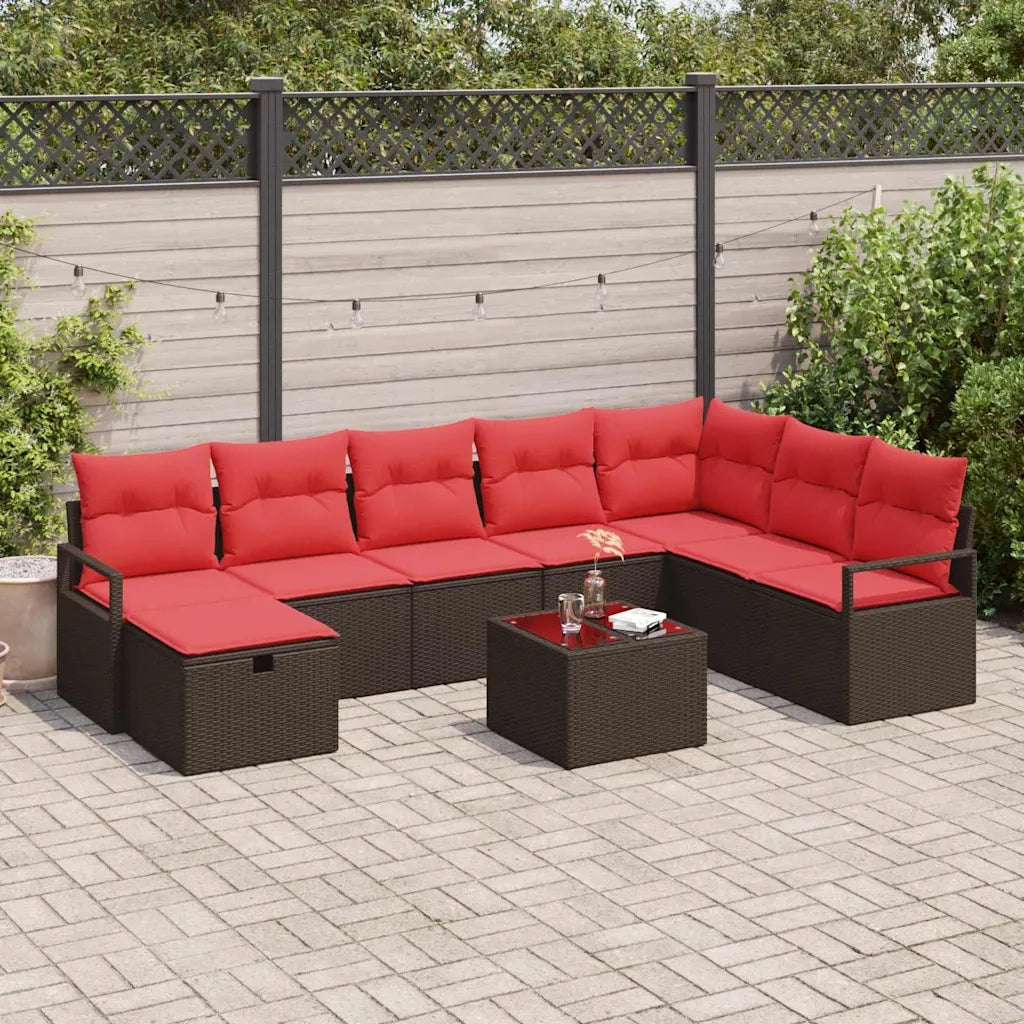 Set di divani con cuscino 9 pcs Marrone polyrattan