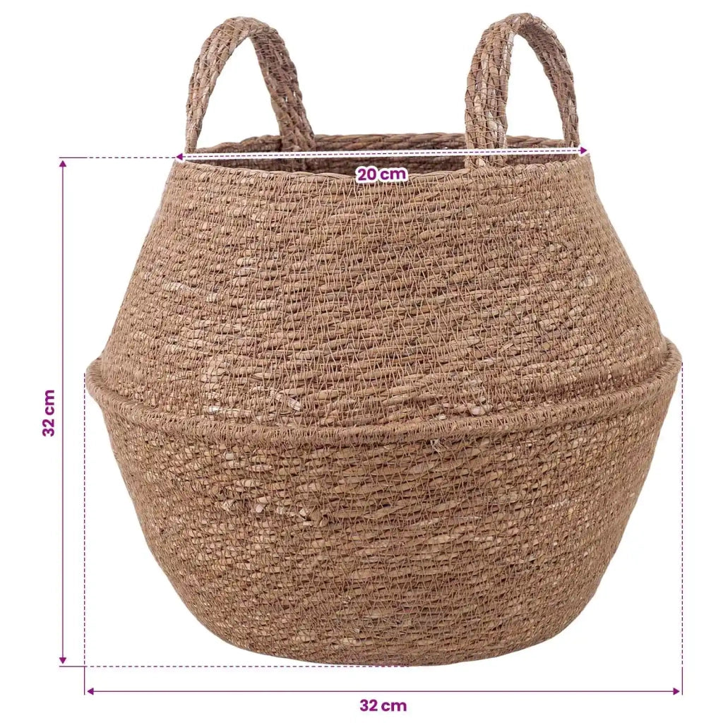 Vaso da fiori con manici Naturale Ø 32 x 32 cm 100% Erba marina