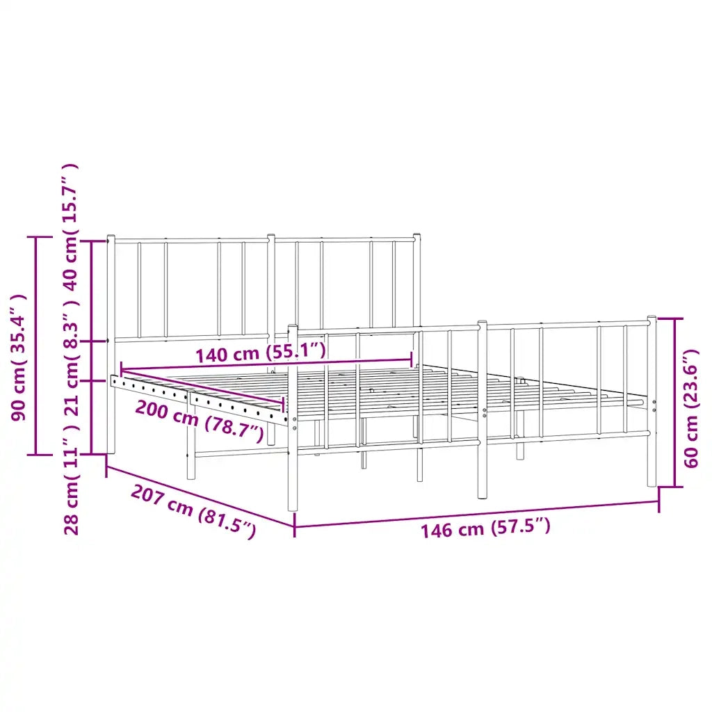 Giroletto con Testiera e Pediera Metallo Bianco 140x200 cm 352548