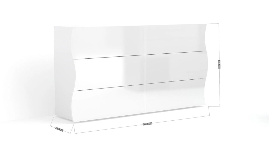 Comò 6 Cassetti 155x40x81,5 cm Onda 6C Bianco Lucido