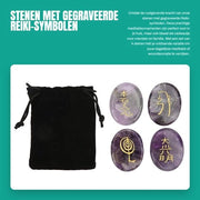 Pacco di 4 Pietre di Reiki - Simboli Incisi - Decorazione per Meditazione - Pietre Energetiche - Superficie Liscia - Pietre Spirituali e Curative - Pietre per Meditazione