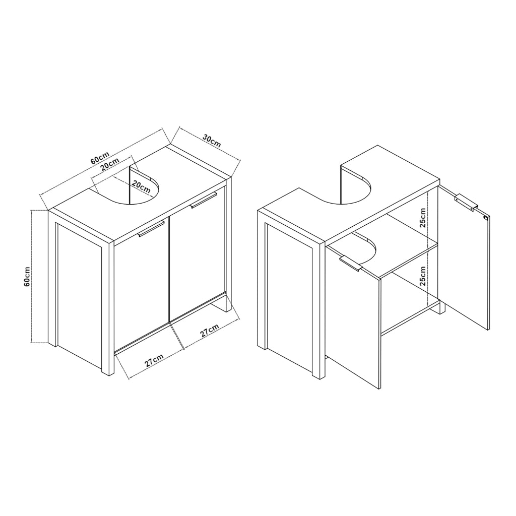 Mobiletto sottolavabo per bagno stile design 60 x 60 x 30 cm truciolato marrone 03_0009982