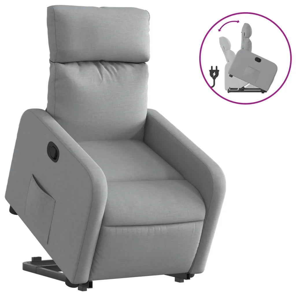Poltrona Alzapersona Reclinabile Grigio Chiaro in Tessuto 3206699
