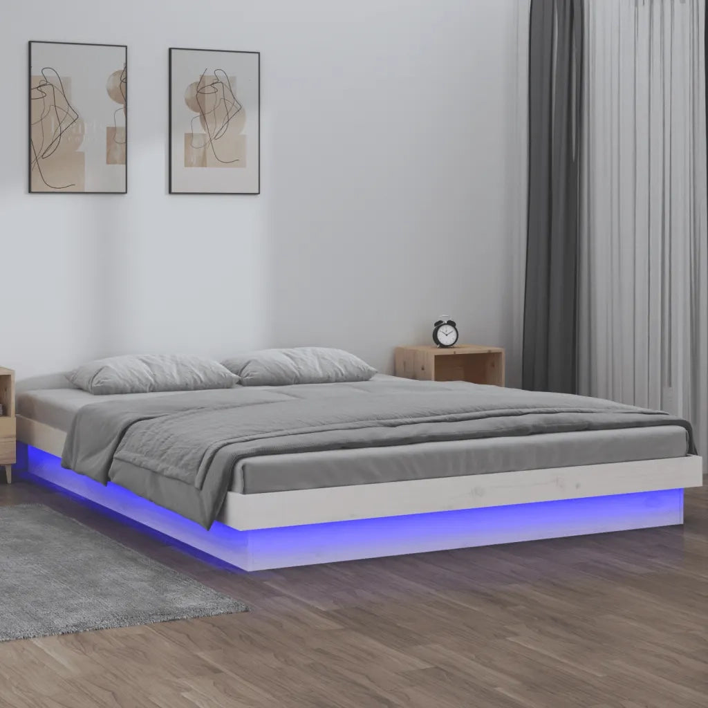 Giroletto LED-Struttura Letto con LED Bianco 135x190 cm Double in Legno Massello 650310