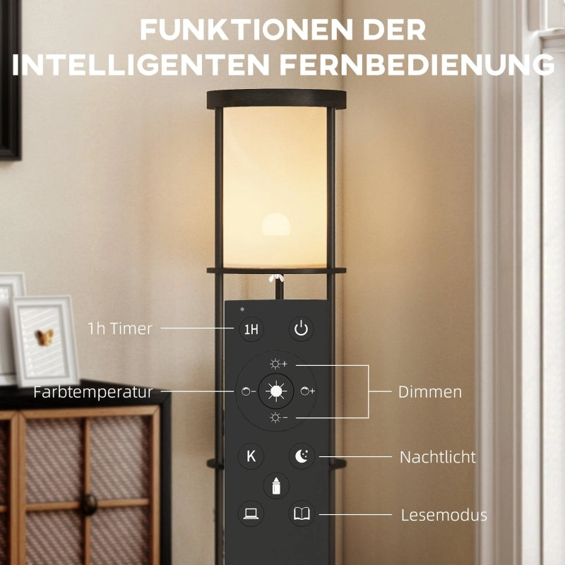 Lampada da terra con 3 ripiani, design rotondo, telecomando, interruttore a pedale, temperatura luce regolabile, per soggiorno, nera