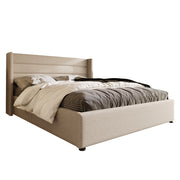 Letto contenitore 160x200 beige imbottito in lino con rete sollevabile idraulica