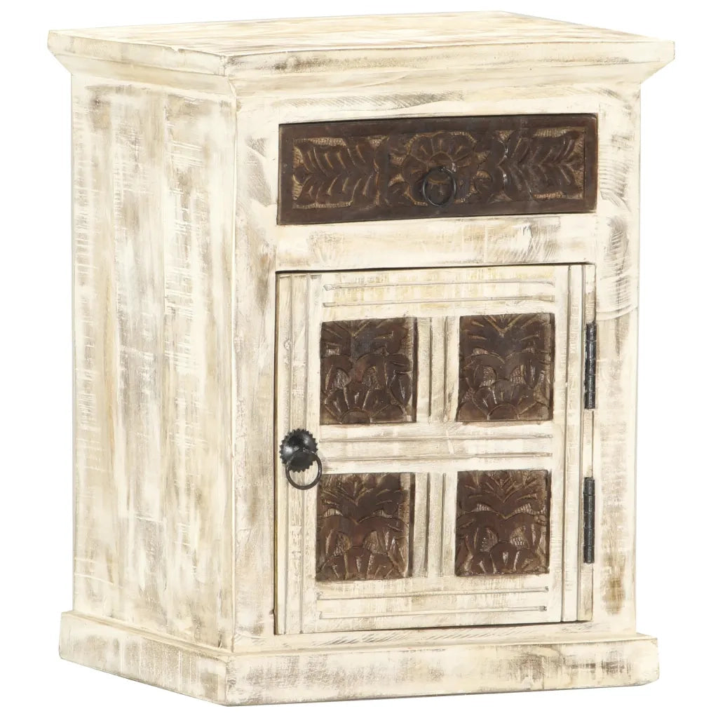 Comodino | Armadio da Notte | Mobiletto da notte Bianco 40x30x50 cm in Legno Massello di Mango
