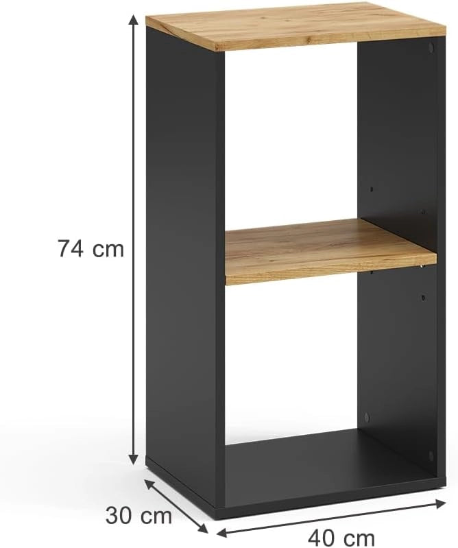 "Tomy, Antracite/quercia dorata, 40 x 74 cm con 2 scomparti aperti