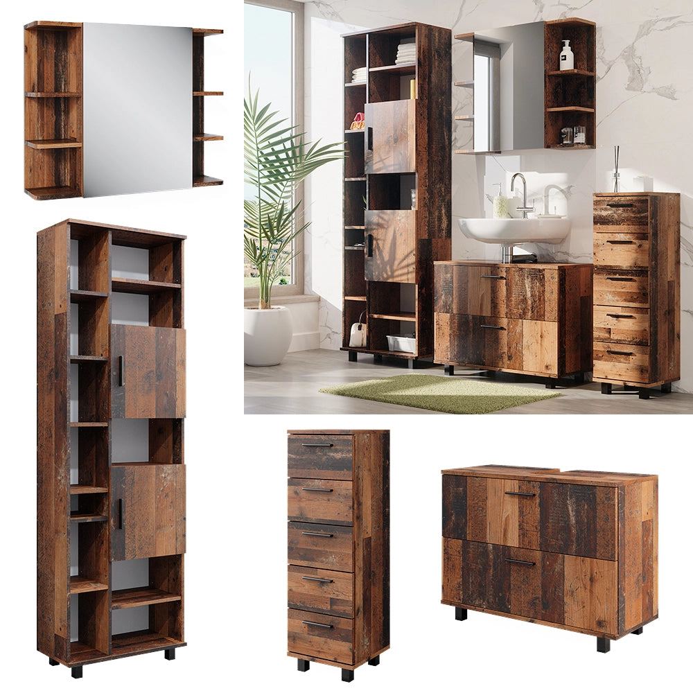 Vicco Set di mobili da bagno Rovere rustico 4 parti, con armadio alto