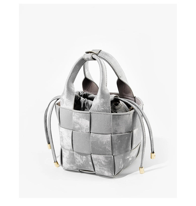 Borsa a tracolla da donna in vera pelle, stile vintage, grigia.