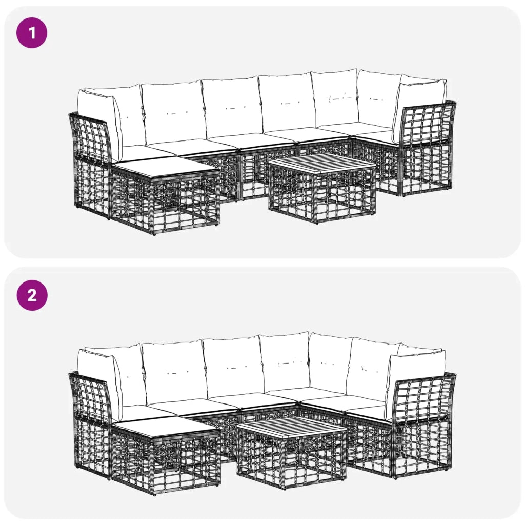 Set di divani da esterno 8 pcs Nero e Grigio scuro Poliestere
