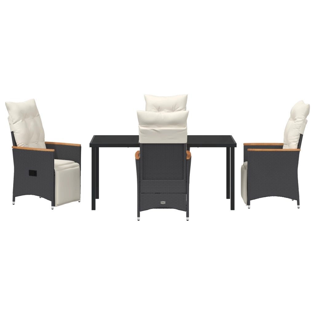 Set da pranzo da giardino da 5 pezzi con cuscini in rattan polimerico nero